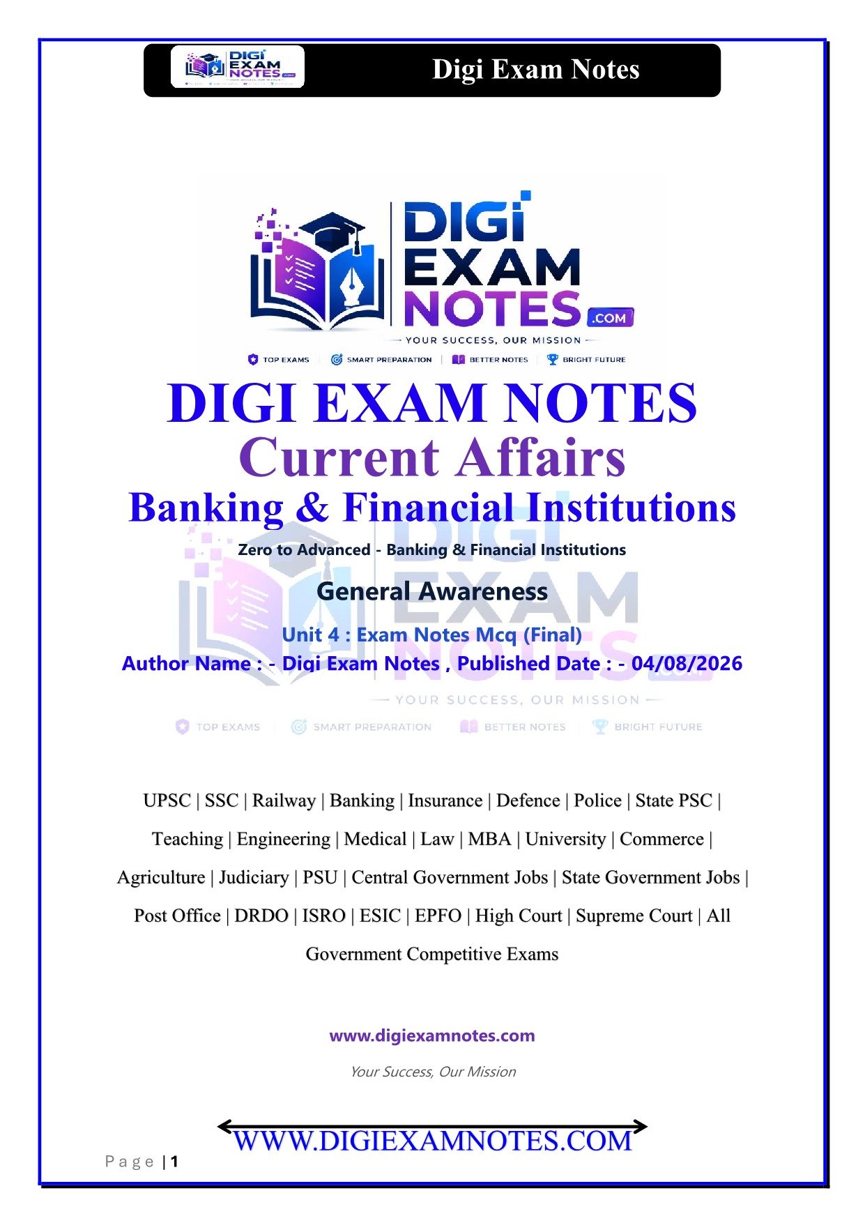 Banking & Financial Institutions MCQ Book 2026 | Digi Exam Notes