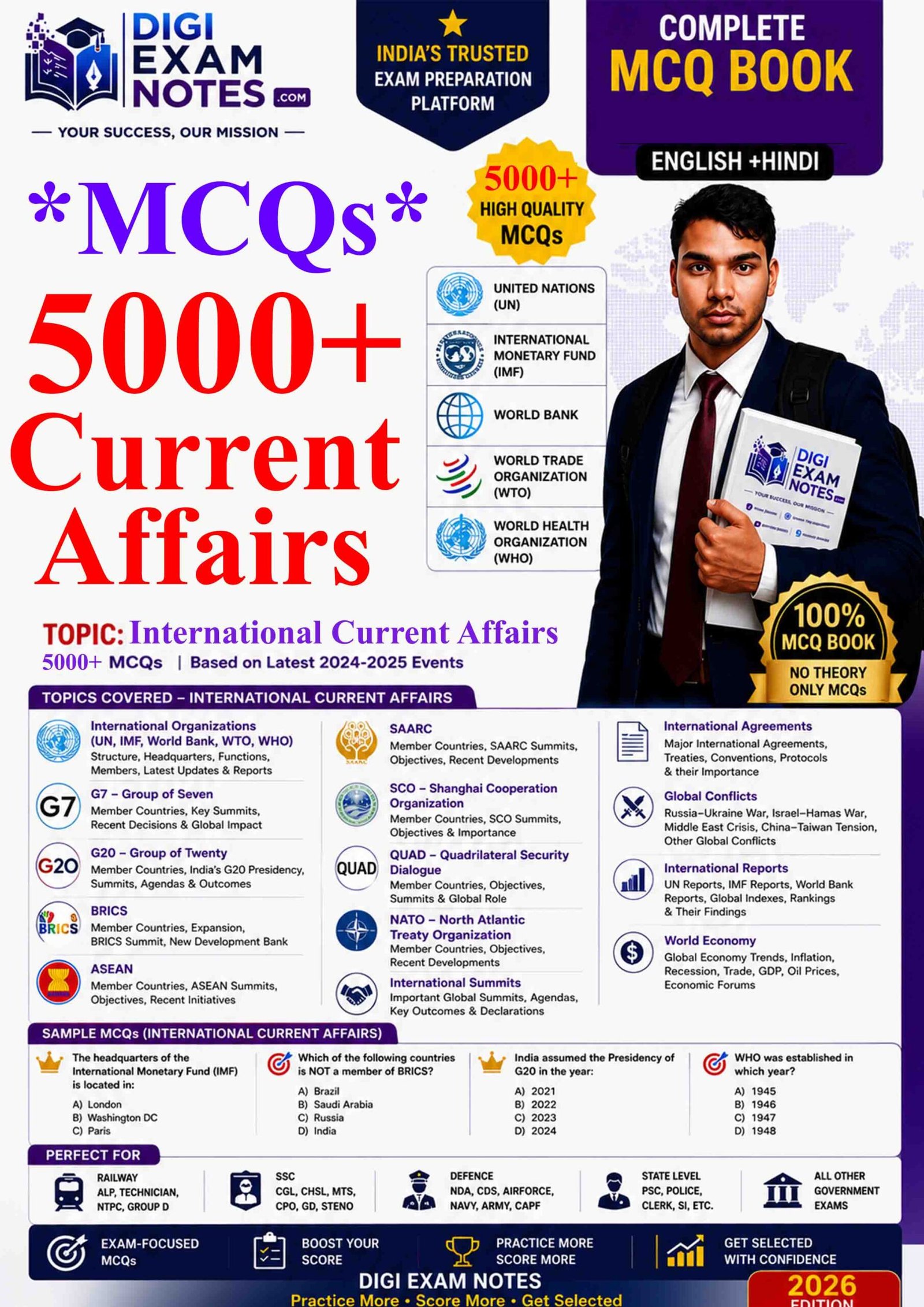 International Current Affairs MCQ Book PDF for SSC Railway Banking UPSC | Digi Exam Notes