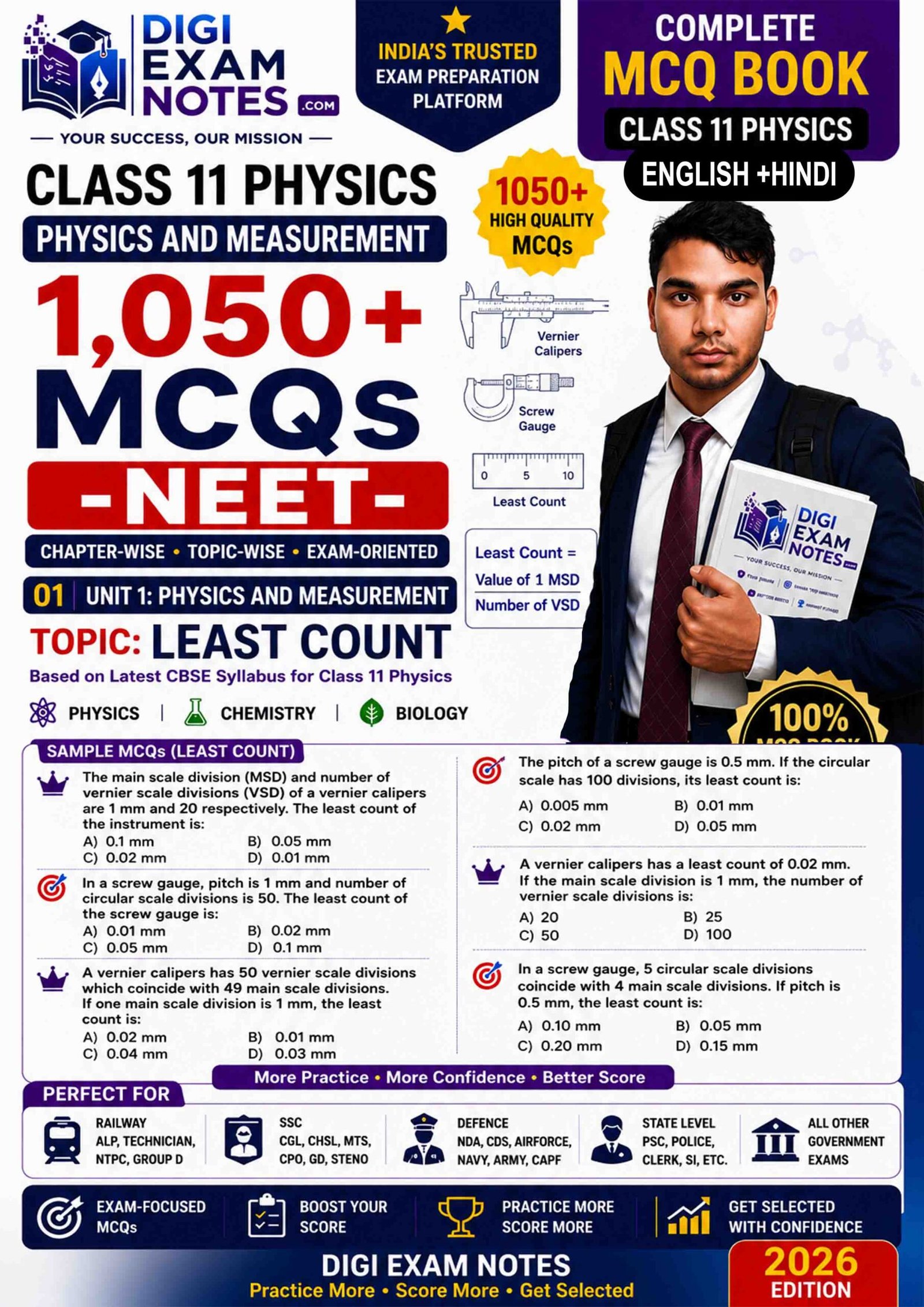Least Count MCQ Book PDF for Class 11 Physics | Digi Exam Notes